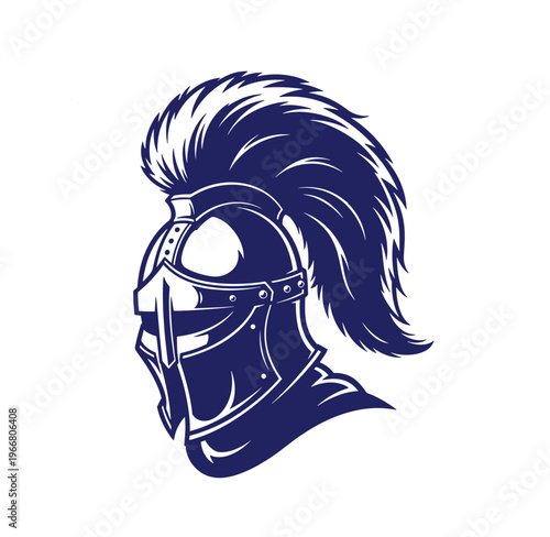 Illustration of a medieval knight wearing a helmet with a mohawk  side profile