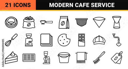 Specialty Coffee and Gourmet Bakery minimalist Monoline Geometric Line Art for Modern Cafe Branding and Digital Menu Interfaces