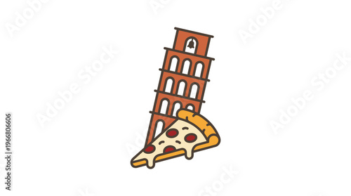 Leaning Tower of Pisa with Pizza Slice