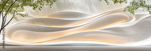 Illuminous Curvilinear Design Element Adorned with Natural Foliage Radiating Soft Ambient Light