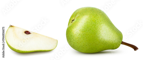 Fresh green pear leaves isolated on white background