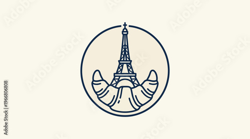 Parisian Icon Eiffel Tower and Croissant Logo