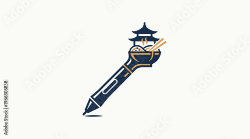 Creative Asian Food Concept with Pen and Pagoda