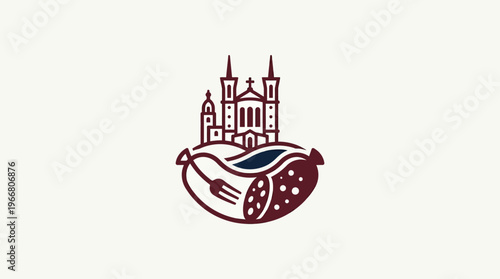 Lyon France Cathedral and Sausage Logo