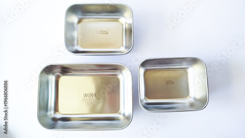 Bilde på lerret Various size of rectangular stainless steel food containers SUS 304 isolated on