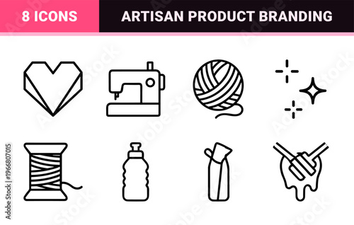 Handmade Craft Brand Identity Elements in Minimalist Monoline Style for Artisanal Product Packaging and Creative Workshop Marketing