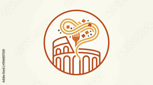 Italian Cuisine Logo with Pasta and Coliseum