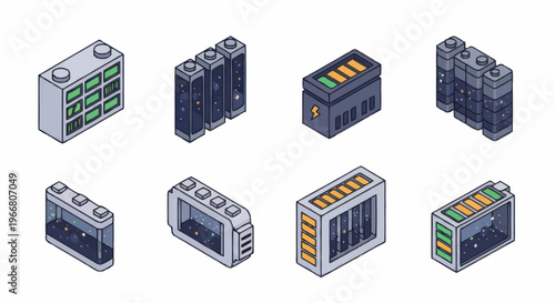 Isometric Industrial Battery Pack Collection.