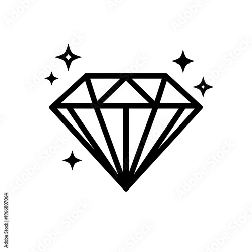 Stunning outline icon of a brilliant diamond with sparkling accents, perfect for luxury, jewelry, wealth, success, and quality design projects. A pristine graphic representation of gemstone elegance a