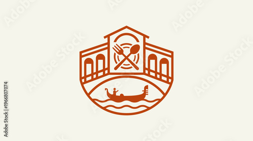 Restaurant Emblem with Gondola and Italian Cuisine Elements