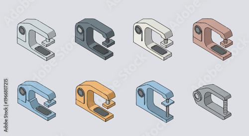 Set of Isometric Sewing Machines in Various Colors.