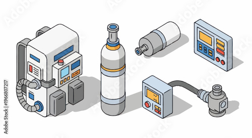 Isometric Sci Fi Equipment Set for Space Exploration.