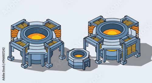 Futuristic Industrial Furnaces with Glowing Cores.