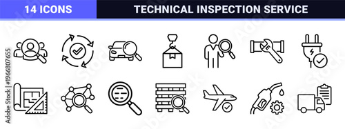 Industrial Quality Control and Technical Inspection Monoline Outline Symbols for Compliance Maintenance and Safety Auditing Workflows.