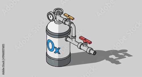 Industrial Nitrous Oxide Tank with Valves and Gauges.