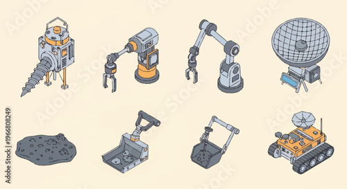 Collection of Futuristic Robotic Machines and Equipment.