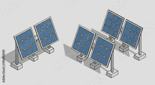 Isometric Solar Panels Array Generating Clean Energy.