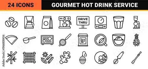 Minimalist Hot Beverages Monoline Line Art for Specialty Coffee Shops and Tea Houses Geometric Outline Design Elements.