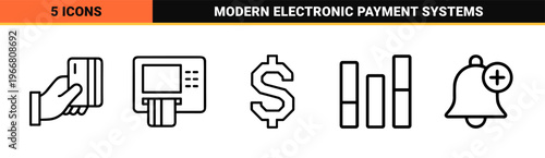 Banking and Digital Finance Minimalist Monoline Outline Icons for Fintech User Interfaces and Mobile E-commerce Applications