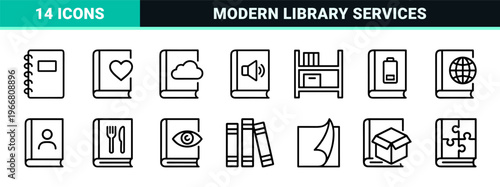 Digital Education and Electronic Literature Minimalist monoline geometric line art for modern library services and academic study apps.