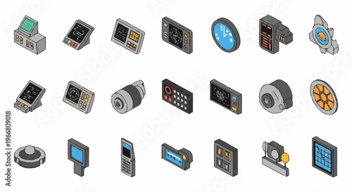 Isometric Collection of Various Electronic Devices and Gadgets.