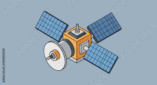 Modern Satellite with Solar Panels in Orbit.