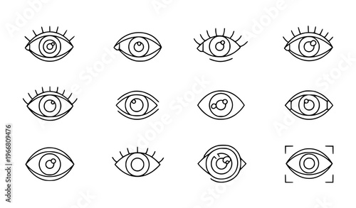 Minimal line eye icon collection vector vision and monitoring symbols isolated on white background
