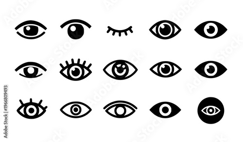 Black eye icon set vector vision symbol collection isolated on white background visibility and observation icons
