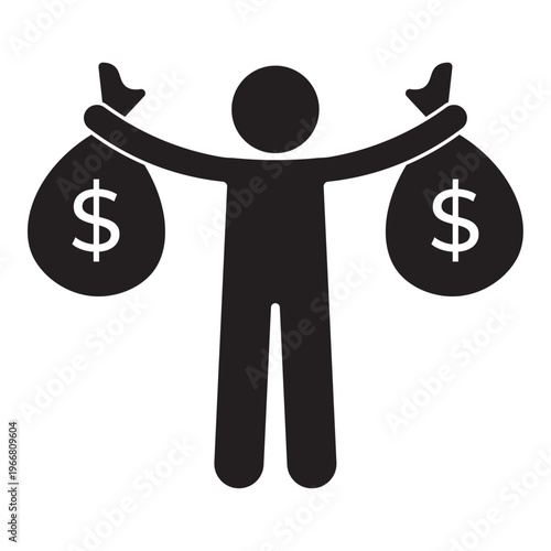 flat icon vector of person holding two bags of money