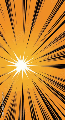 Orange Comic Book Speed Lines Background with Central Sunburst Effect