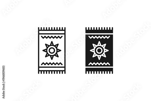 Boho Style Patterned Rug Icon with Sun and Zigzag Design Muslim Sajadah