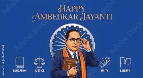 Dr. B.R. Ambedkar Statue with Indian Flag Background, Father of Indian Constitution Tribute for Ambedkar Jayanti Celebration