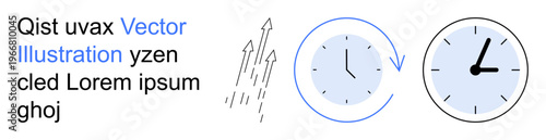 Time management, efficiency tracking, productivity tools, scheduling, goal setting, business planning. Clock with circular arrows and upward arrows. Time management and efficiency tracking
