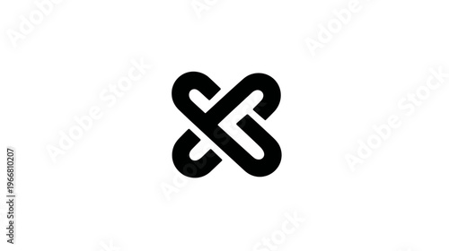 Abstract black geometric intertwining symbol. Modern minimalist connection, collaboration, partnership, or knot-like icon on white.