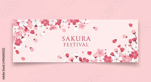 Sakura Festival Banner with Pink Cherry Blossoms Design