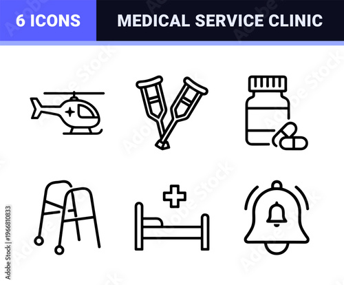 Healthcare Medical Service Outline Icon Set for Clinical Hospital Management and Patient Care Software Interface Design