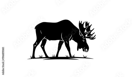 Moose silhouette icon grazing on land black vector wildlife animal illustration