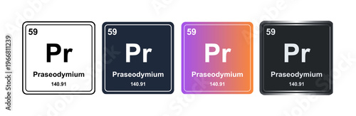 Praseodymium Pr 59 Periodic Table Element Tile. Vector Illustration, Minimalist Design, Isolated on Background, UI Icon Style, Modern Chemistry Graphics.