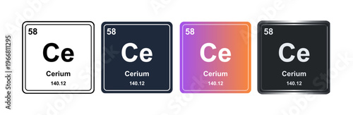 Cerium Ce 58 Periodic Table Element Tile. Vector Illustration, Minimalist Design, Isolated on Background, UI Icon Style, Modern Chemistry Graphics.