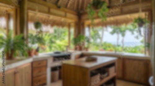 Rustic Outdoor Kitchen With Wooden Cabinetry and Lush Greenery