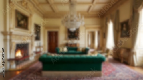 Elegant Living Room With Green Sofa And Crystal Chandelier