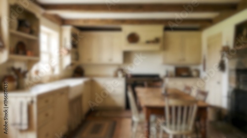 Cozy Rustic Kitchen with Wooden Cabinets and Dining Table