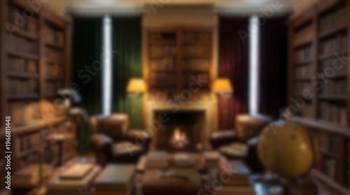 Cozy Classic Library Room with Fireplace and Leather Armchairs