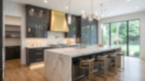 Modern Kitchen Bright Open Space with Marble Island and Bar Stools