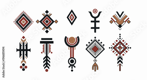 Collection of abstract geometric symbols in earthy tones