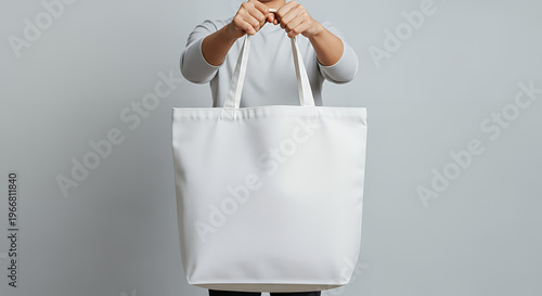 Person is holding a white canvas bag tote bag mockup mockup fabric bag tote blank canvas cloth design eco fashion cotton shopping empty background