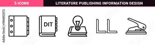 Professional Minimalist Monoline Book and Literature Outline Symbols for Educational Publishing and Digital Library Interface Design