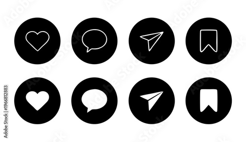 Social Media Icons Set Like Comment Share Save Buttons Vector Collection