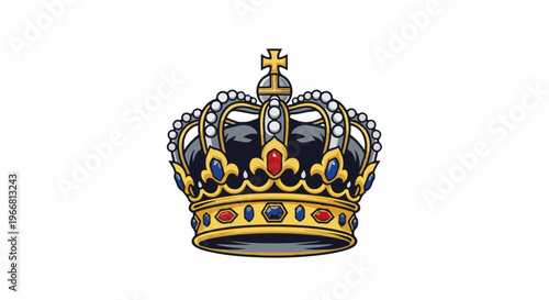 Detailed illustration of a regal crown with jewels and a cross