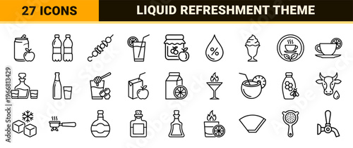 Beverage and Barware minimalist Monoline Geometric Line Art Outline Symbols for Cafe Restaurant Hospitality and Menu Interface Design